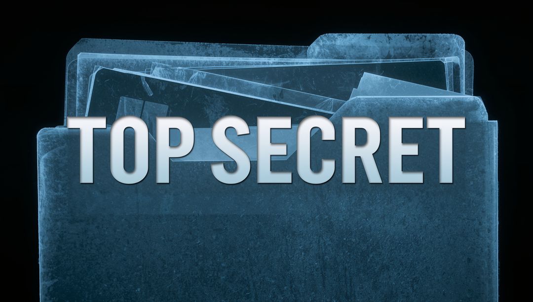 Top Secret File Folder with Worn Blue Papers X-ray Style Dramatic Security Concept