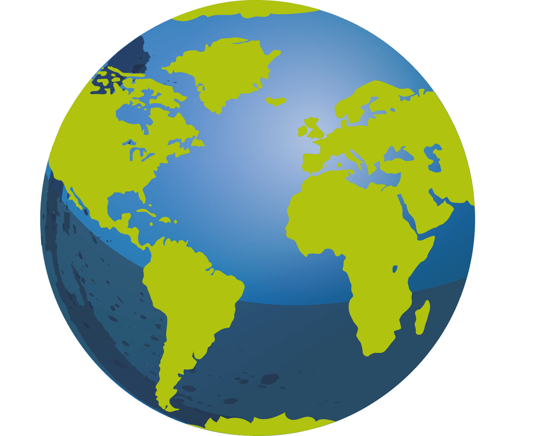 Digital Globe Illustration with Green Continents in Transparent Vector Design