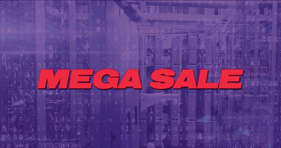 Bright Red Mega Sale Text in Data Center Background