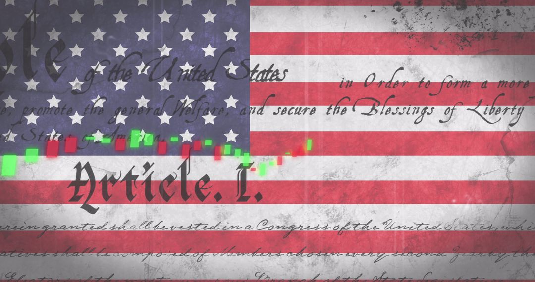 American Flag Overlaid with Financial Data Charts
