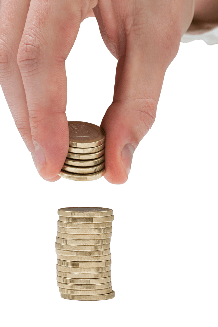 Transparent Hand Stacking Gold Coins for Savings Concept