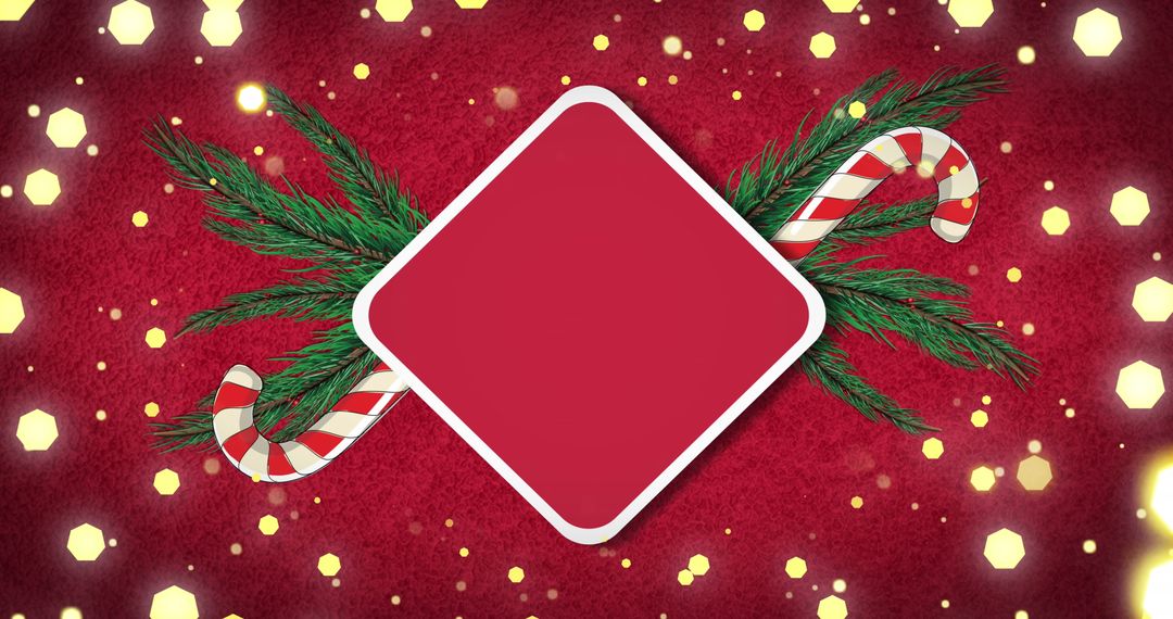 Festive Red Background with Candy Canes and Pine Branches