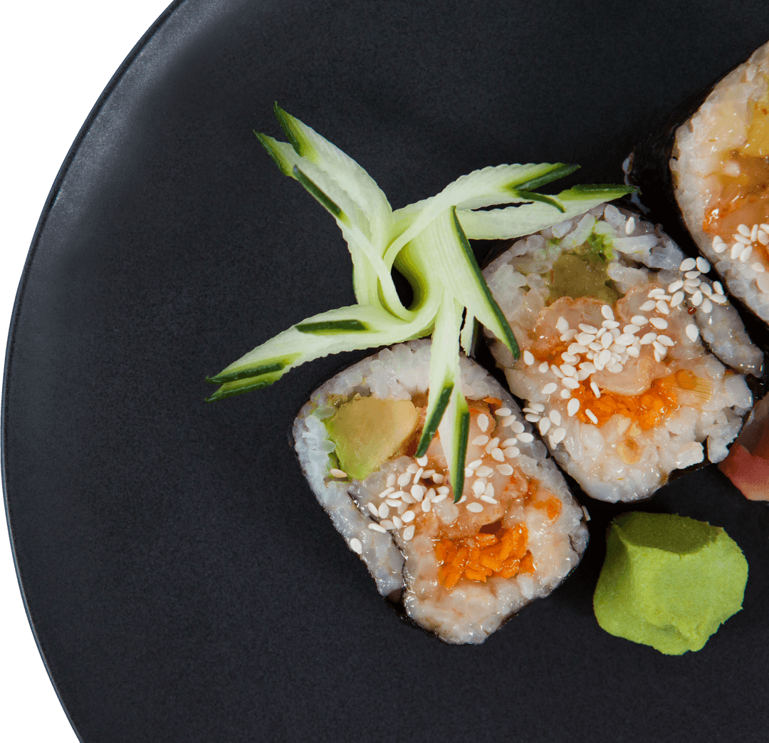 Transparent Sushi Roll with Vegetables and Sesame Seeds