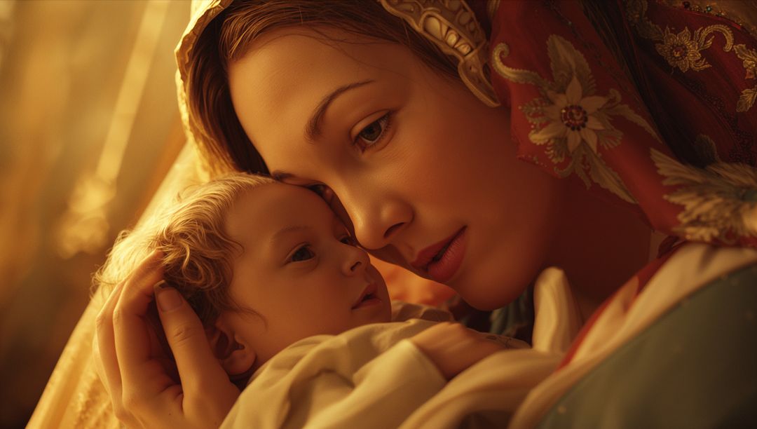 Affectionate Mother Cradling Infant with Tenderness and Serenity