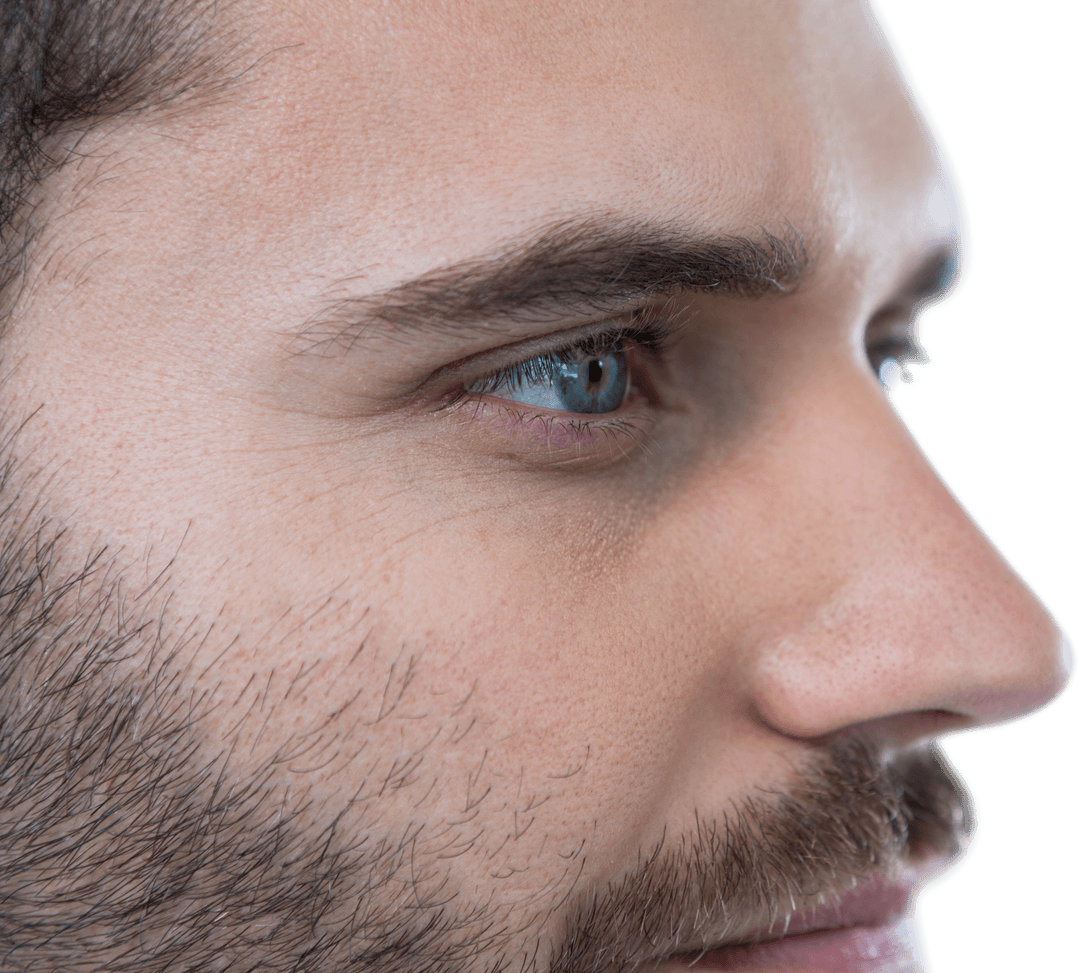 Close Up Profile of Man with Transparent Blue Eyes
