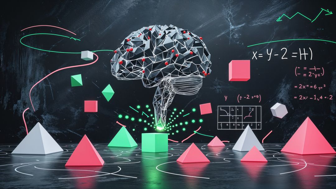 Futuristic Brain Model with Geometric Shapes and Equations