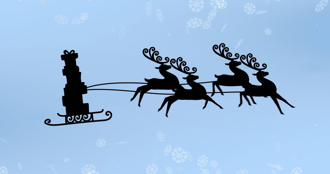 Reindeer Sleigh Silhouette in Festive Snowy Scene - Free Images, Stock Photos and Pictures on Pikwizard.com