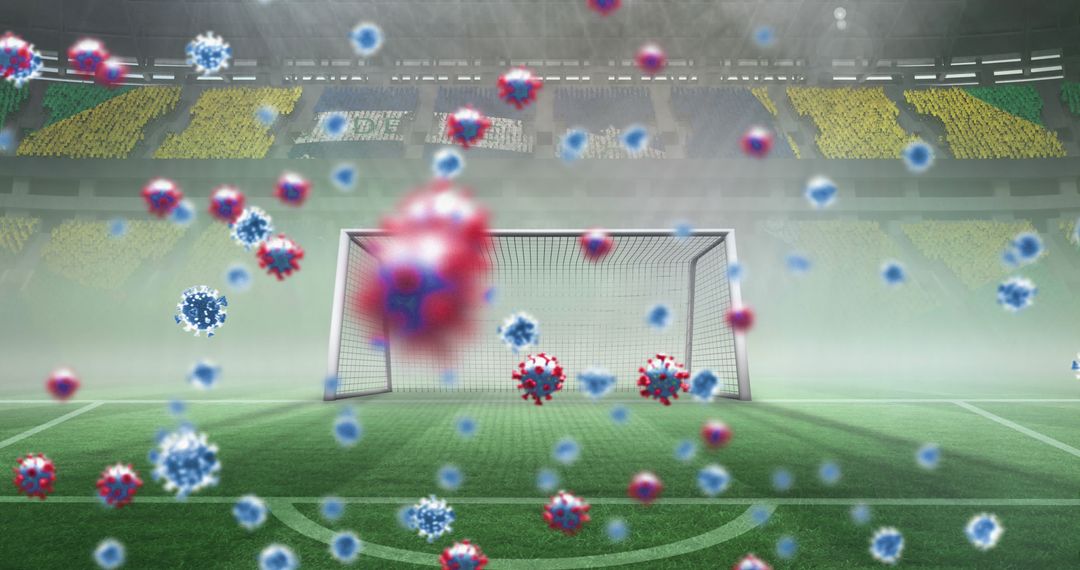 COVID-19 Cells Hover Over Empty Sports Stadium