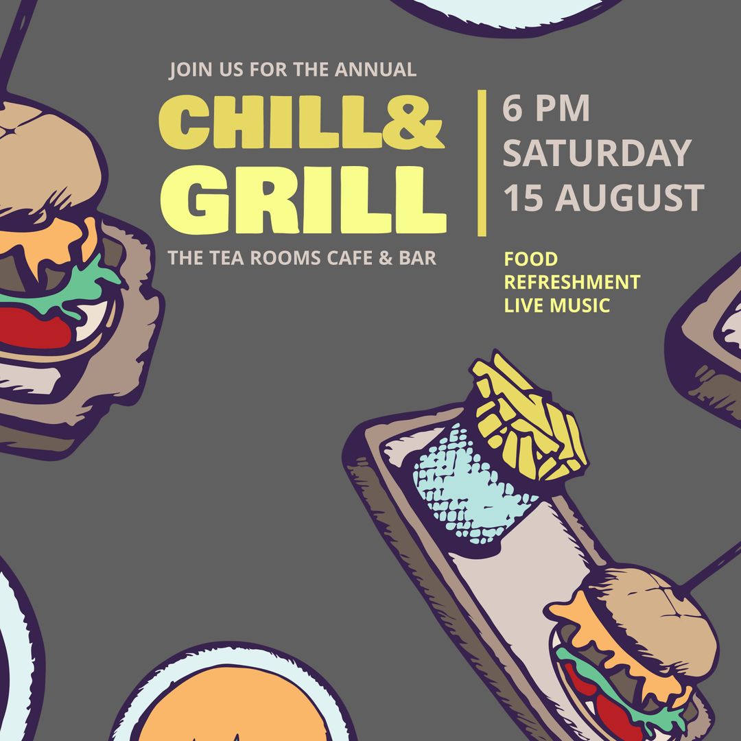 Chill & Grill Event Flyer with Barbecue Illustrations