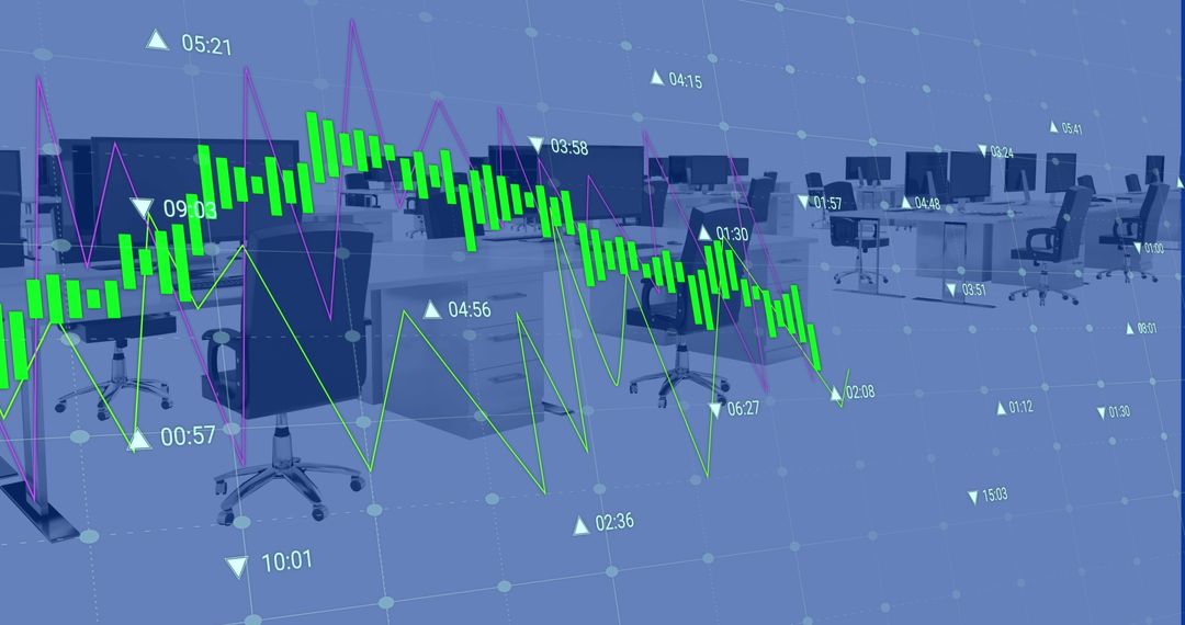 Digitized Office with Stock Market Graph Overlay