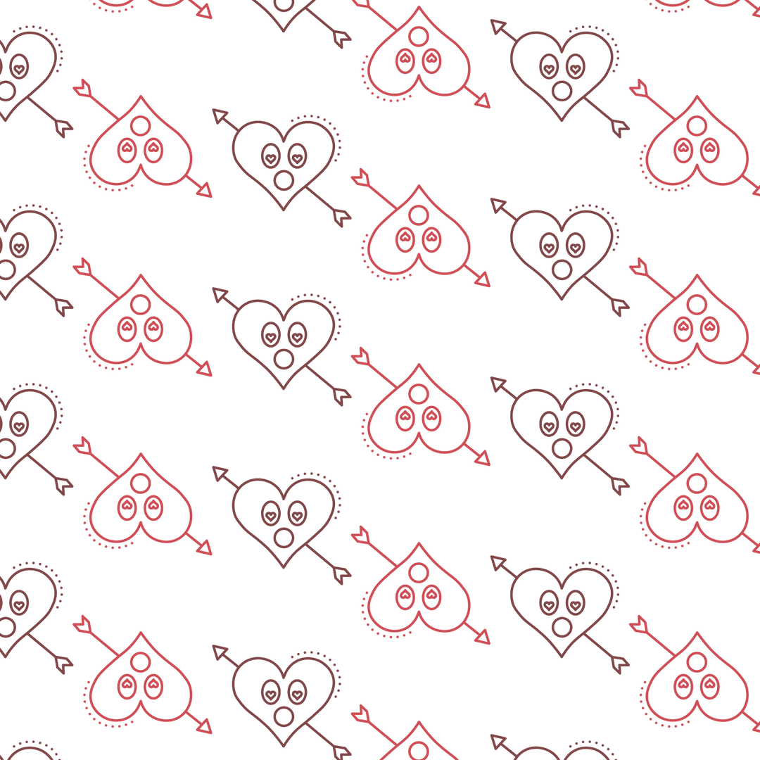 Seamless Red Heart with Arrows Pattern on Transparent Background