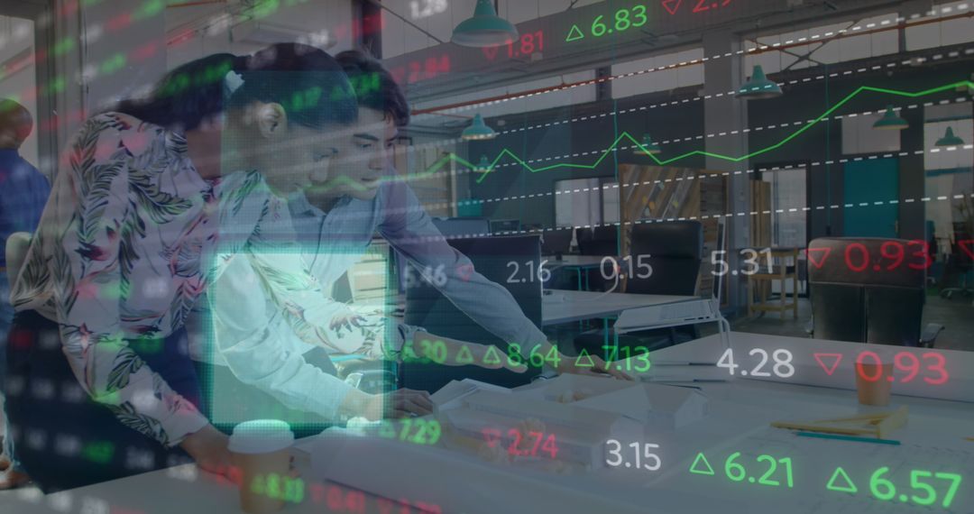 Business Teamwork with Stock Market Overlay Visualization