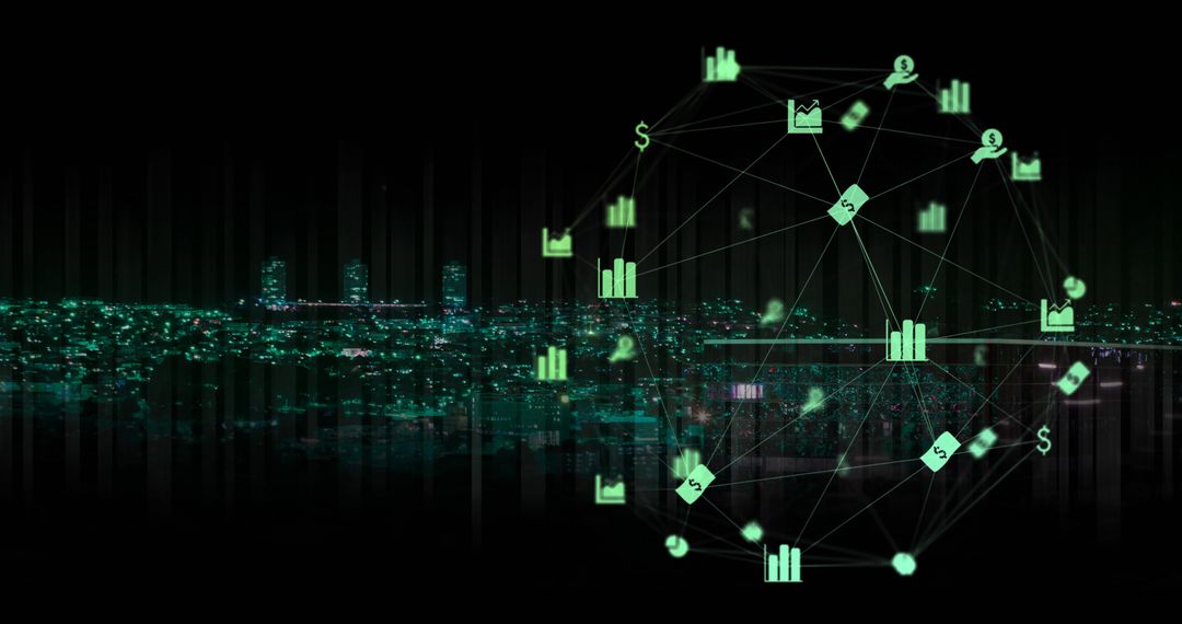 Digital Infrastructure with Business Finance Icons Overlay
