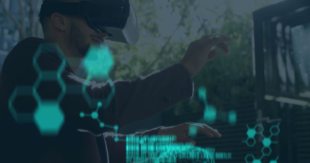 Man Engaging with Virtual Reality Technology and Digital Data