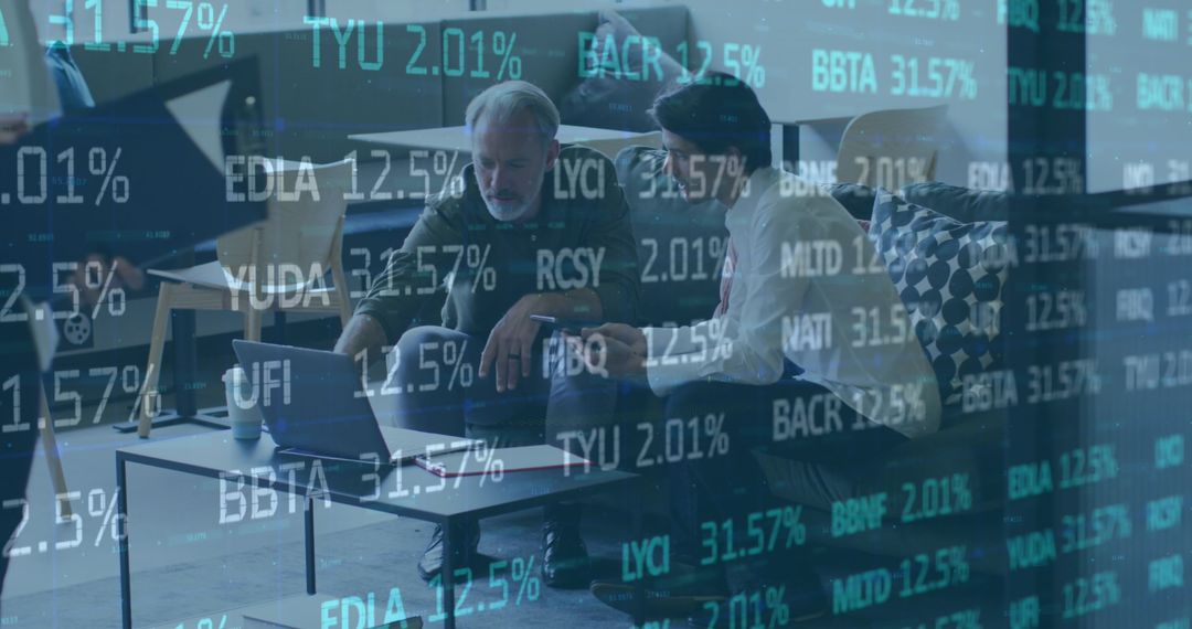 Business Team Analyzing Data with Digital Analytics Overlay