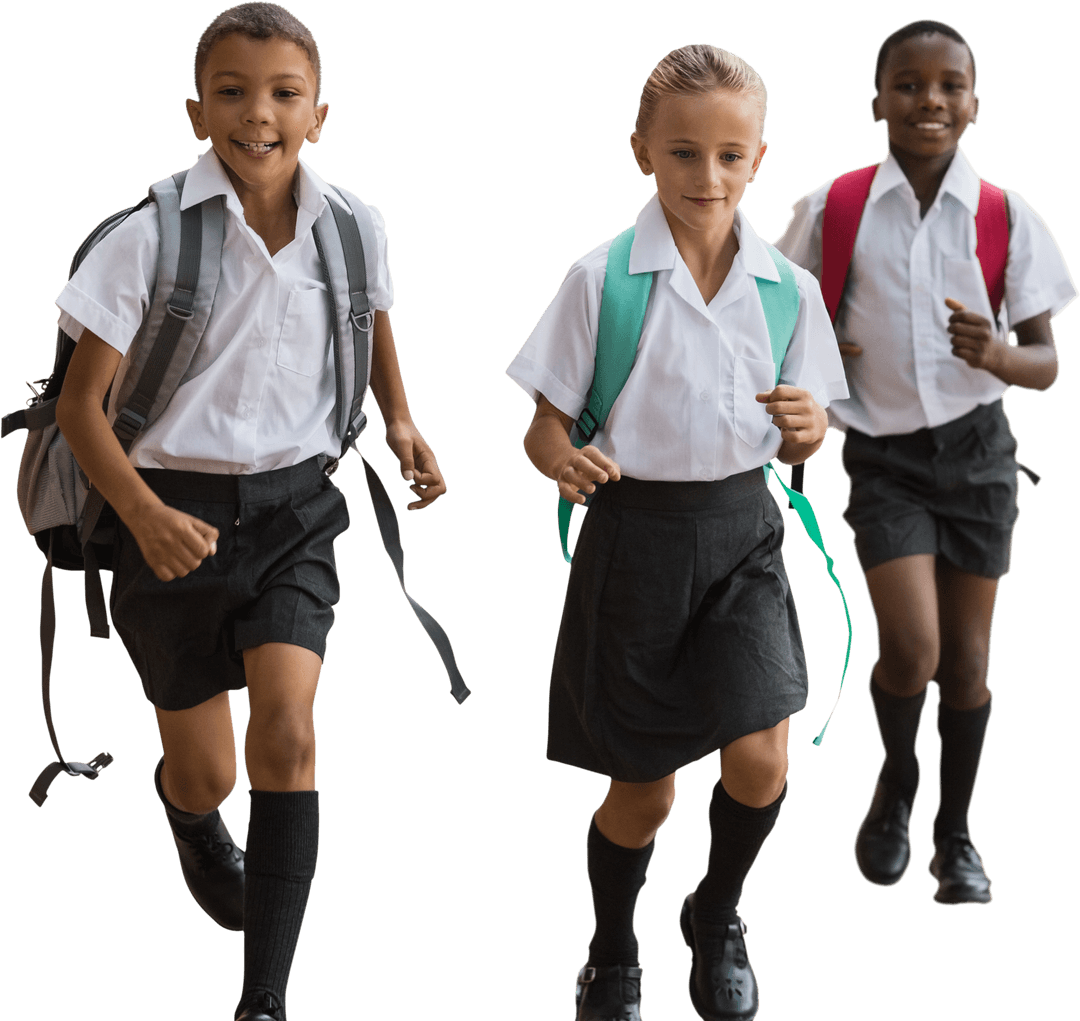 Happy Schoolchildren in Uniforms Transparent Background
