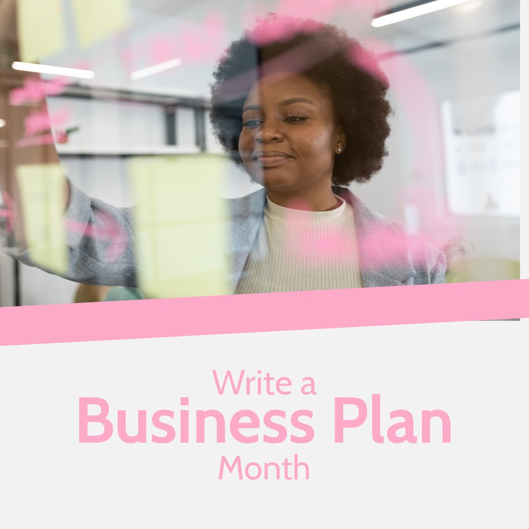 Businesswoman Strategizing on Whiteboard in Modern Office