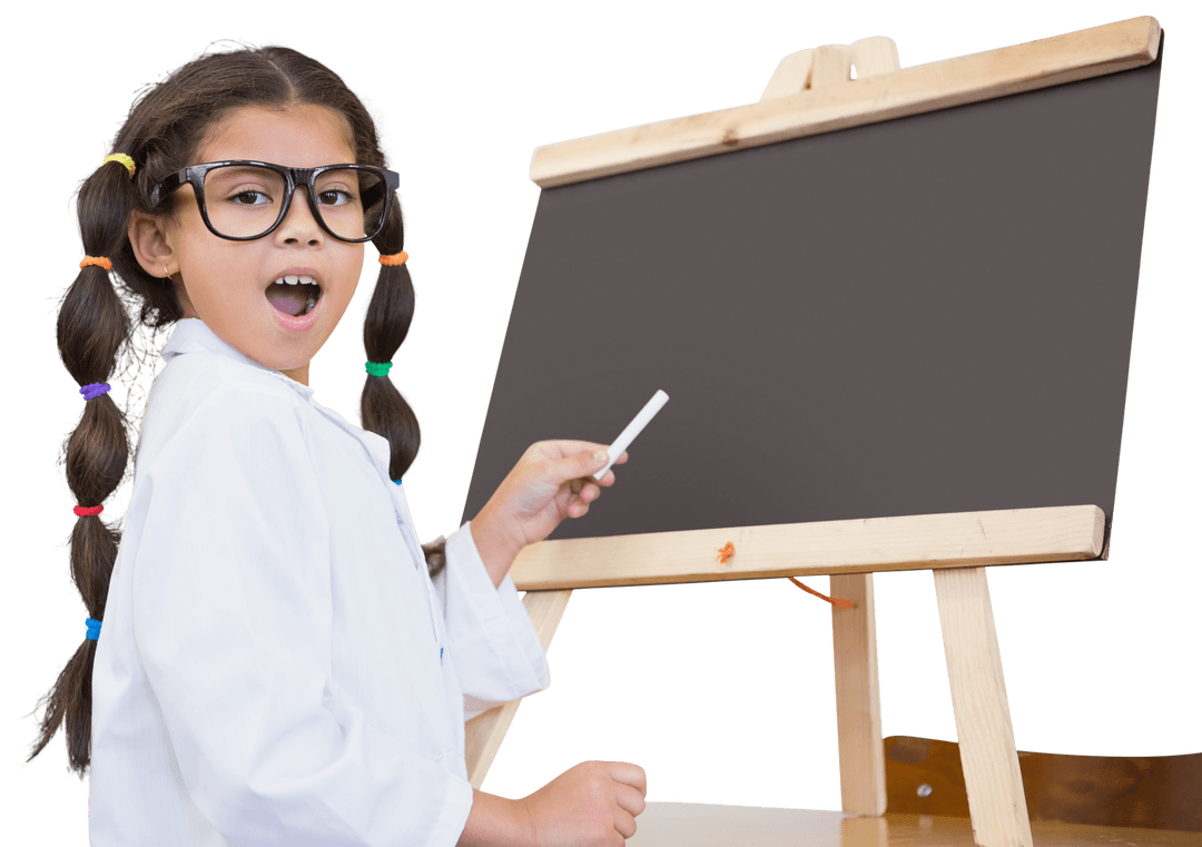 Surprised Schoolgirl with Chalk in Transparent Background