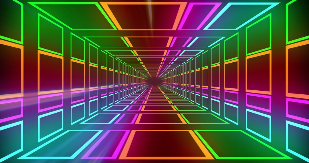 Colorful Neon Light Paths Creating a Futuristic Tunnel