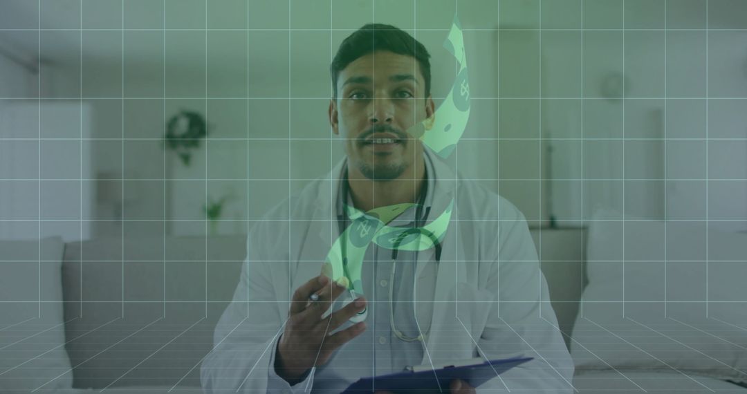 Doctor Using Holographic Technology for Telehealth Solutions at Home