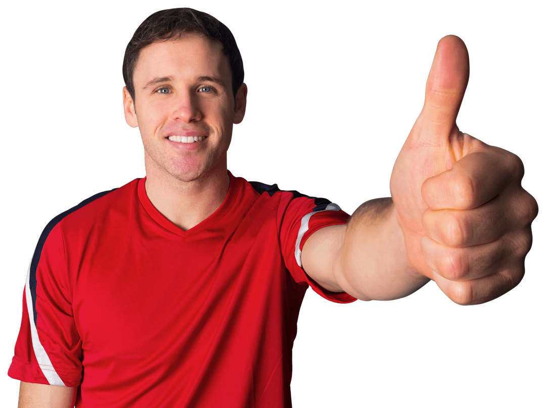 Cheerful Sports Fan Giving Thumbs Up with Transparent Background