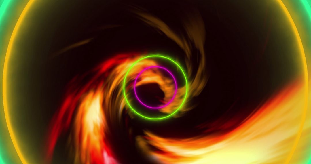 Dynamic Abstract Orange Smoke with Neon Circles on Black