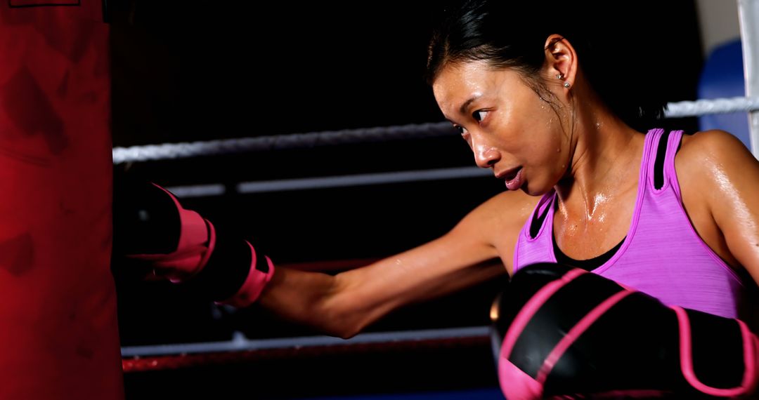 Determined Woman Boxing in Gym with Punching Bag - Free Images, Stock Photos and Pictures on Pikwizard.com