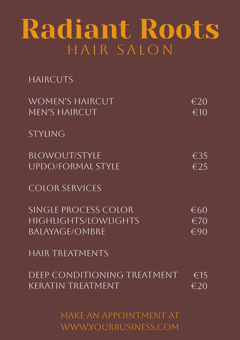 Modern Hair Salon Services Price List Template with Vibrant Bold Colors - Download Free Stock Templates Pikwizard.com