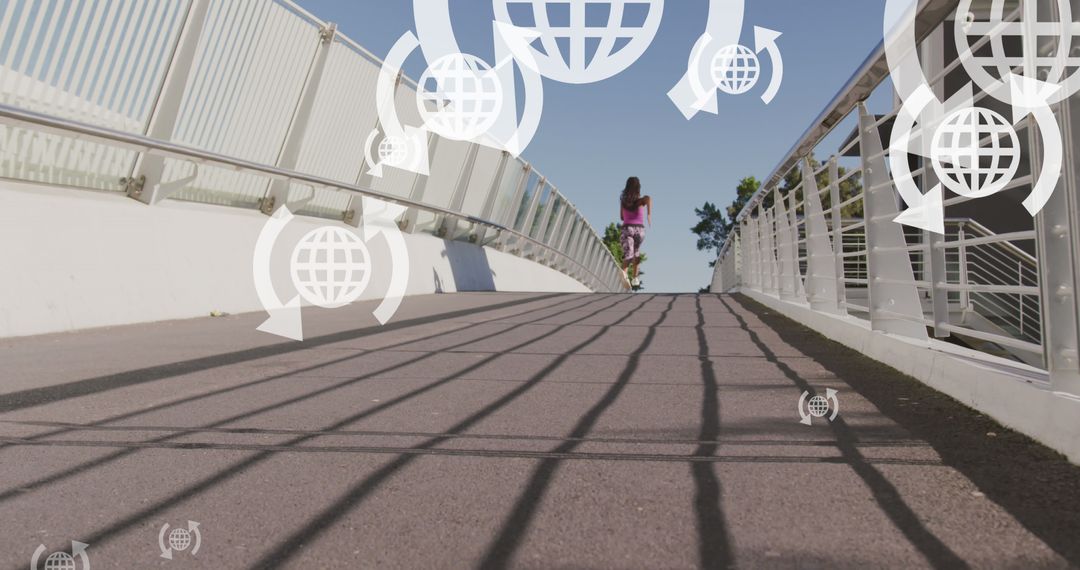 Person Running on Pedestrian Bridge with Graphic Overlay - Free Images, Stock Photos and Pictures on Pikwizard.com