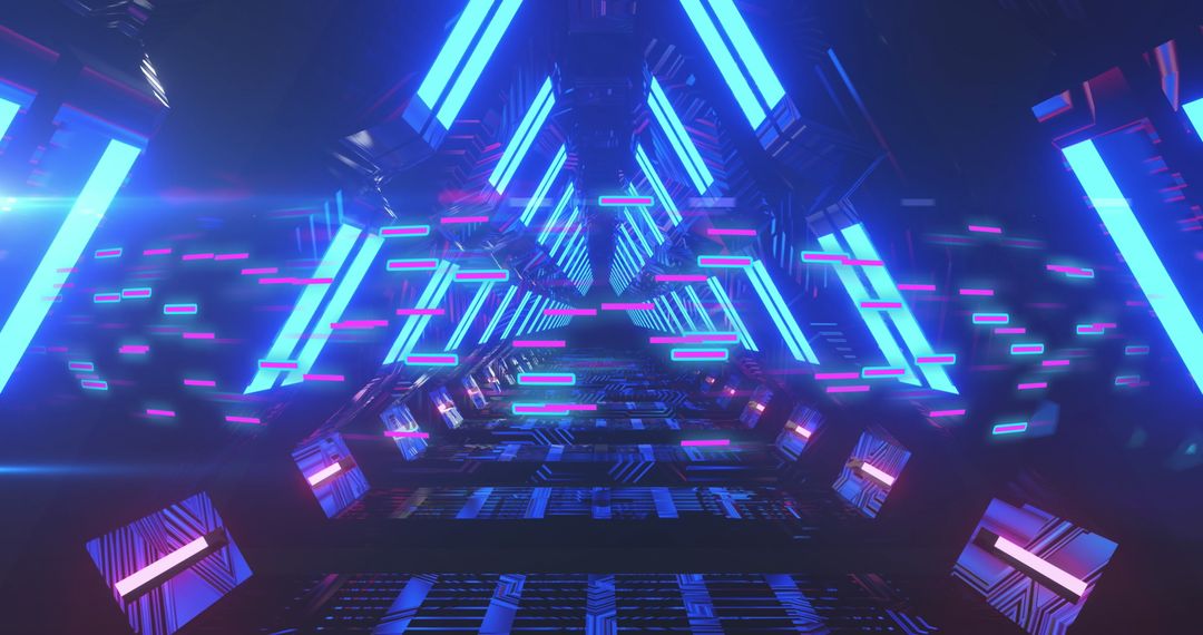Futuristic Neon Tunnel with Illuminated Data Trails
