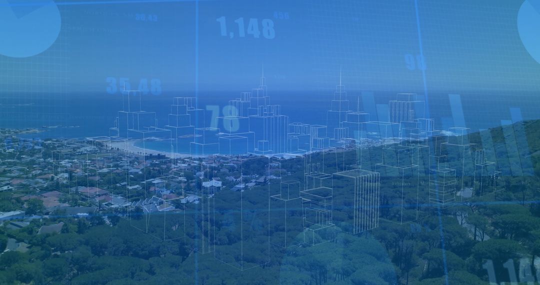 Urban Development Wireframe Overlay Seaside Town