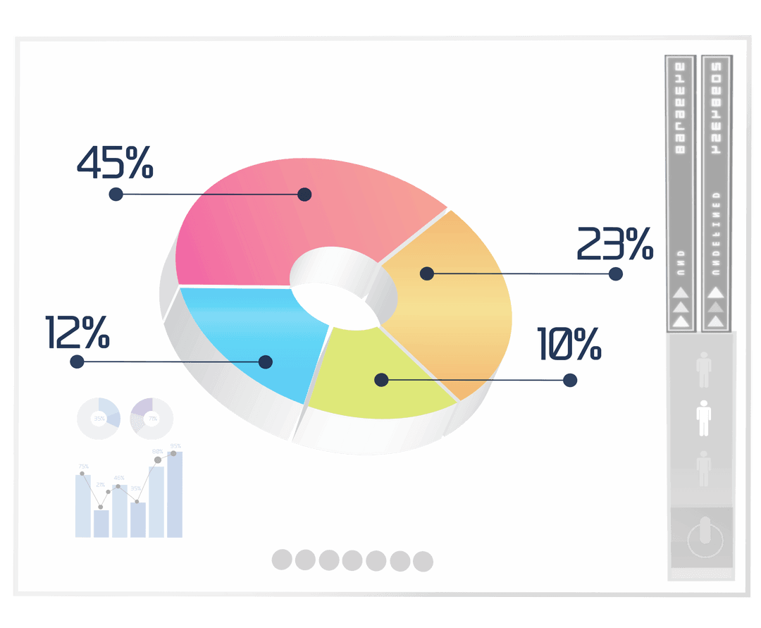 Transparent Digital Interface with Colorful 3D Pie Chart