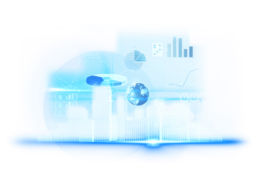 Futuristic Digital Interface City Skyline on Transparent Background