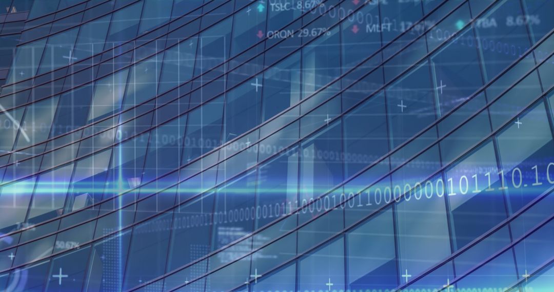 Abstract Futuristic Financial Data Overlay on Office Building
