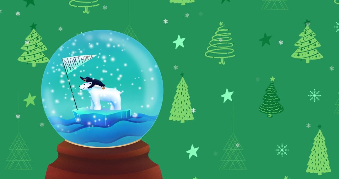 Festive Snow Globe with Polar Bear and North Pole