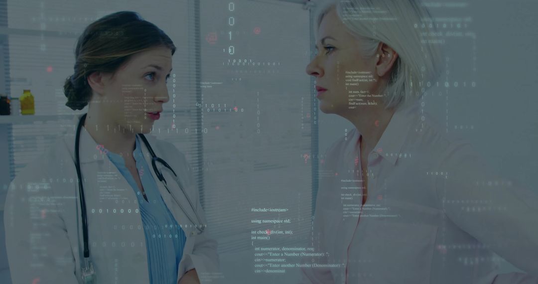 Digital Healthcare: Doctor Consulting Patient with Data Overlay