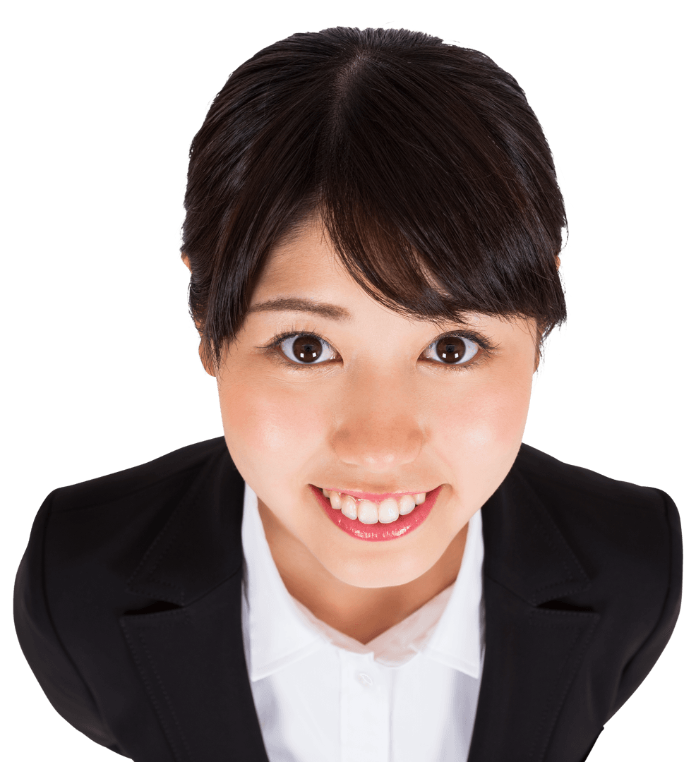 Smiling Asian Businesswoman Viewed from Above Transparent Background