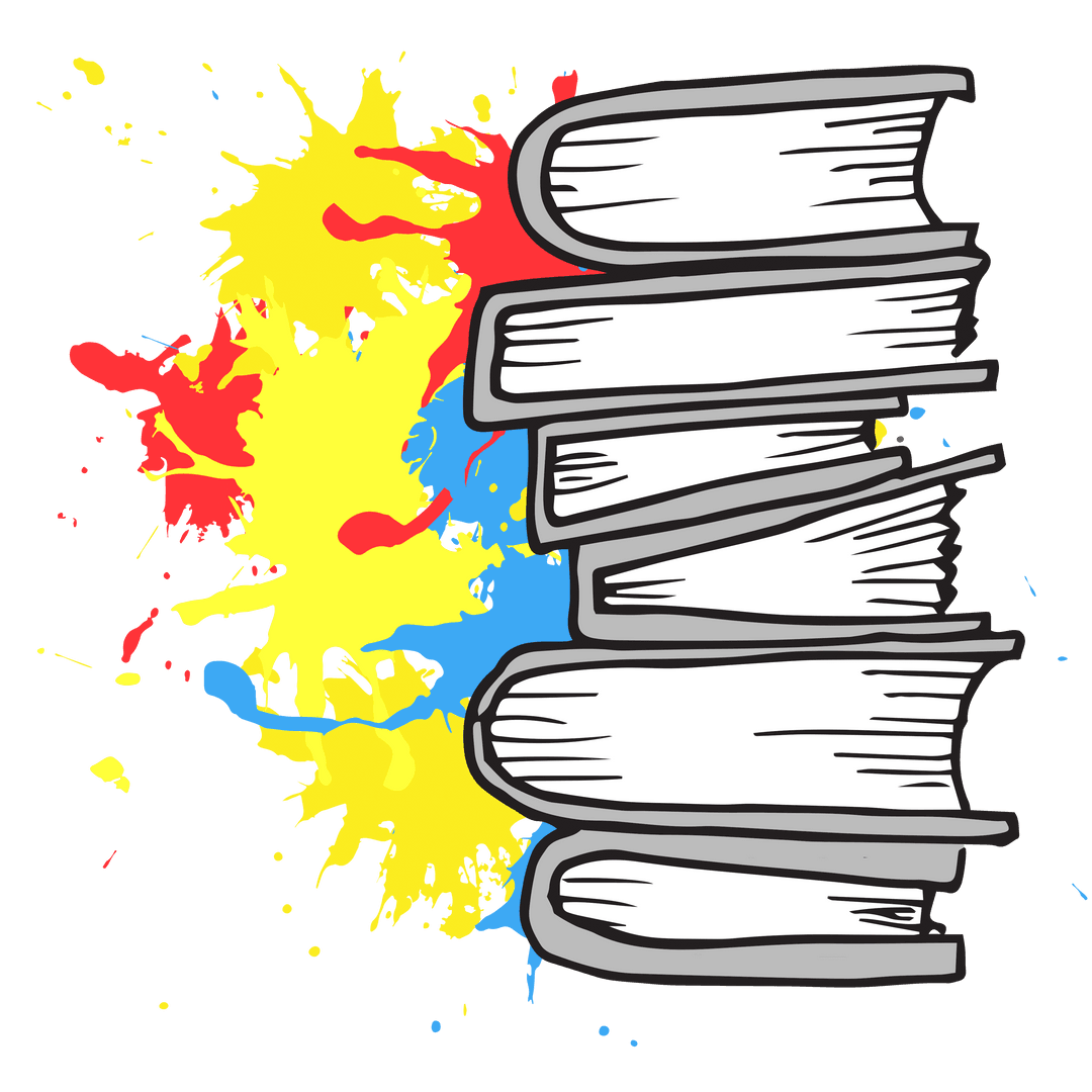 Transparent Book Stack on Vibrant Paint Splashes