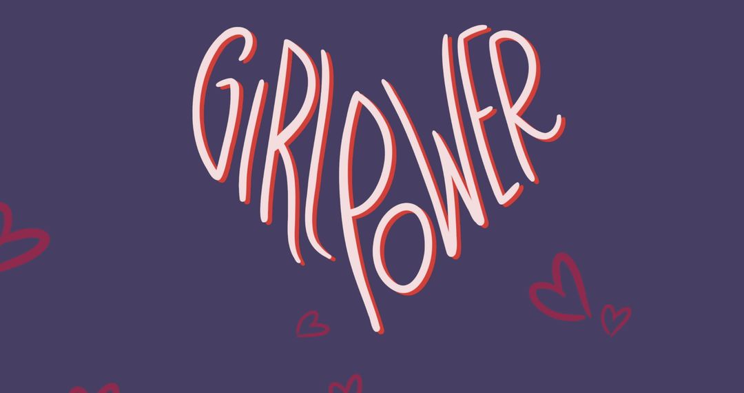 Girl Power Text with Floating Hearts on Blue Background