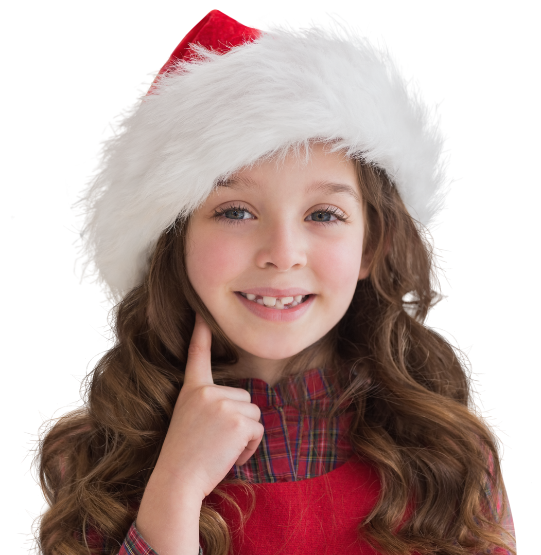 Joyful Girl Smiling with Santa Hat on Transparent Background - Download Free Stock Images Pikwizard.com