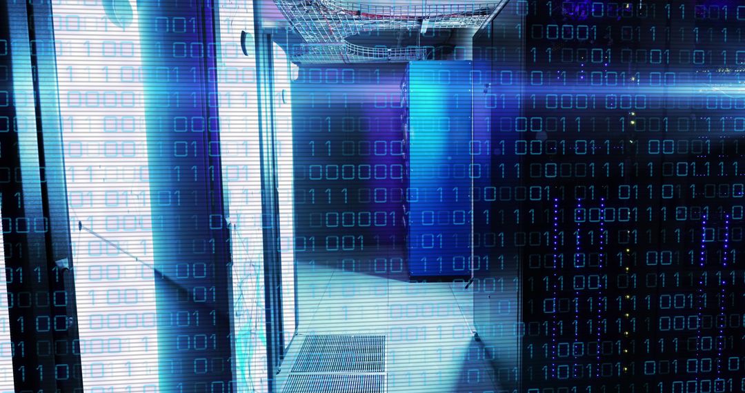 Digital Binary Layers Overlaying Futuristic Data Center