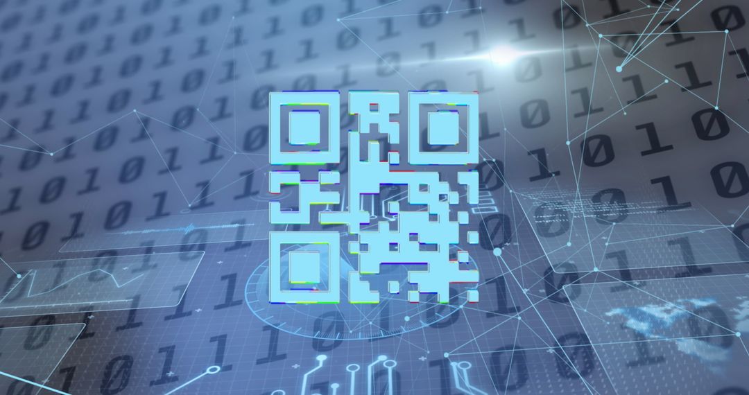 Futuristic QR Code and Data Processing Overlay on Binary Background - Free Images, Stock Photos and Pictures on Pikwizard.com
