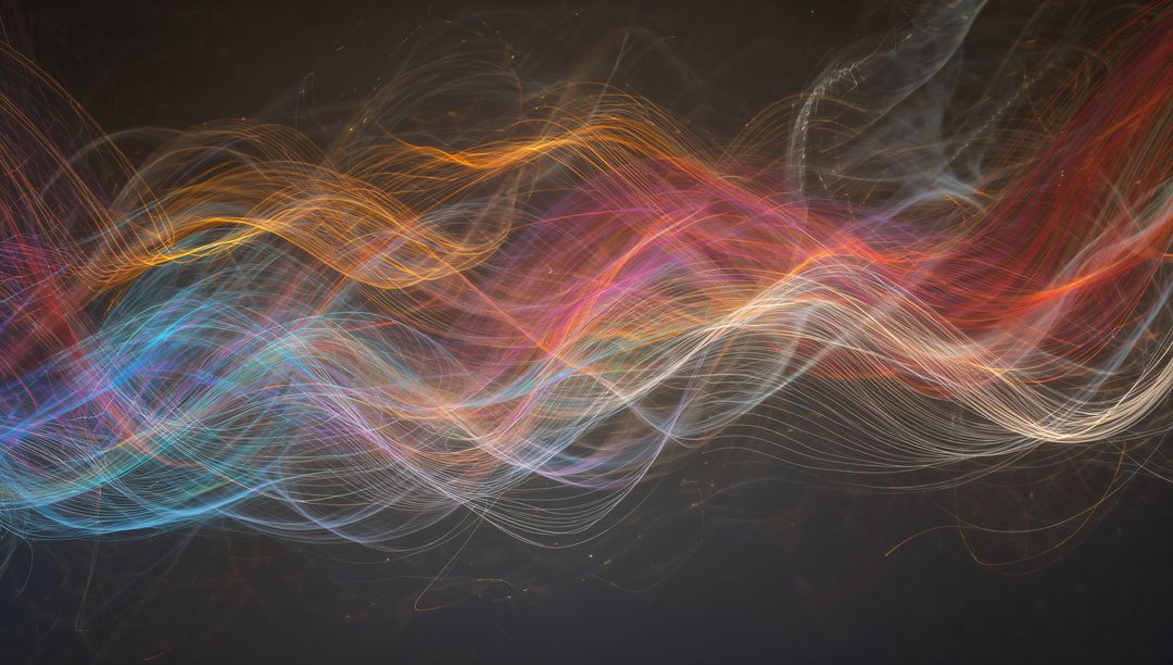 Flowing Colorful Light Ribbons Creating Dynamic Abstract Energy Waves Charcoal Backdrop