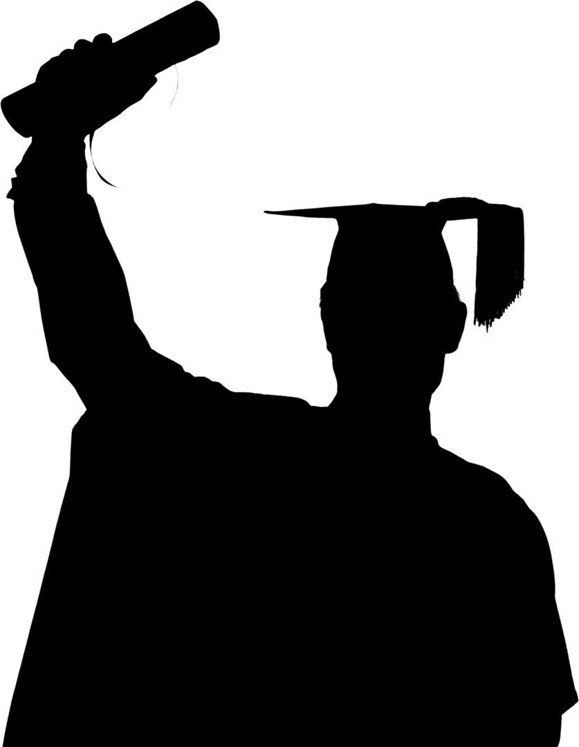 Silhouette of Student in Graduation Uniform on Transparent Background