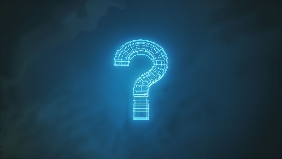 Holographic Wireframe Question Mark in Virtual 3D Space