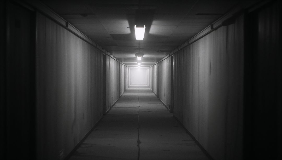 Monochrome Underground Corridor Extending Into Darkness