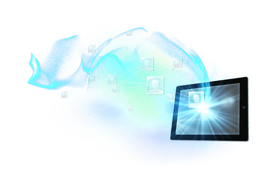 Futuristic Tablet Displaying Digital Network Connections on Transparent Background