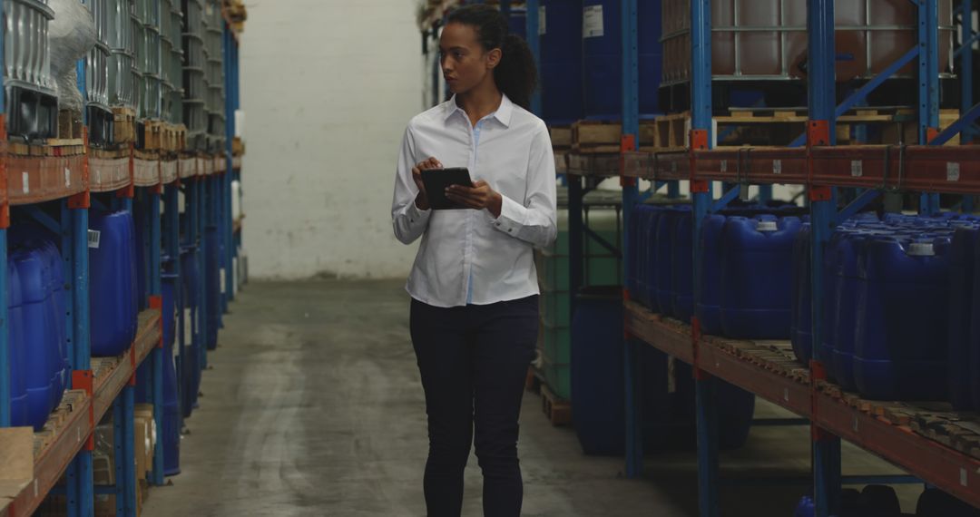 Female Warehouse Worker Using Digital Tablet for Inventory Management - Free Images, Stock Photos and Pictures on Pikwizard.com