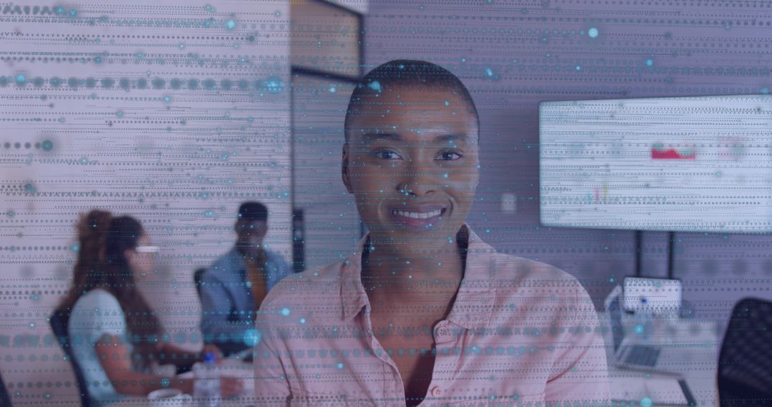 Diverse Business Team Collaborating with Digital Interface Overlay