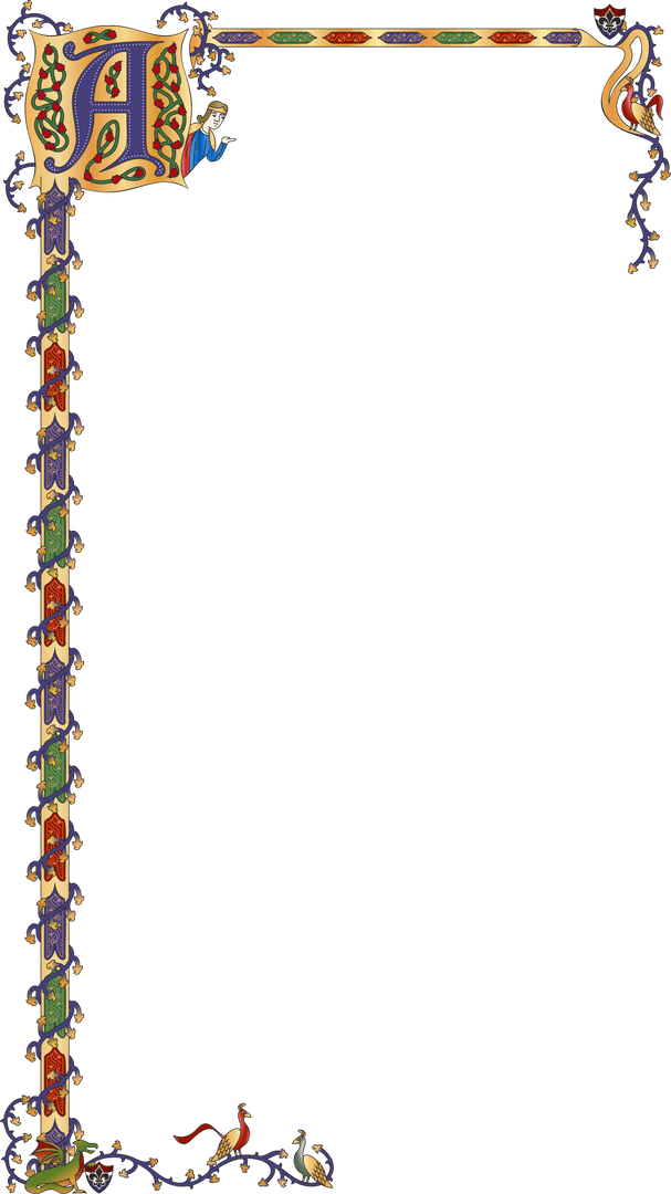 Illuminated Ornate Border with Vines and Mythological Elements